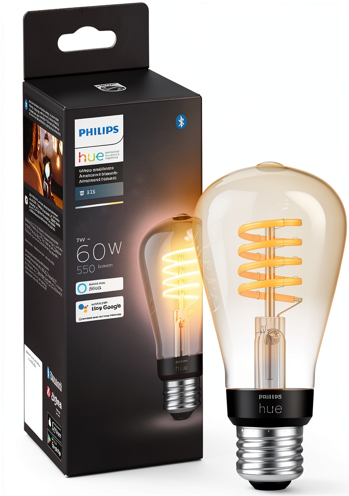 Philips Hue Filament ST19 bulb glowing in a pendant light fixture