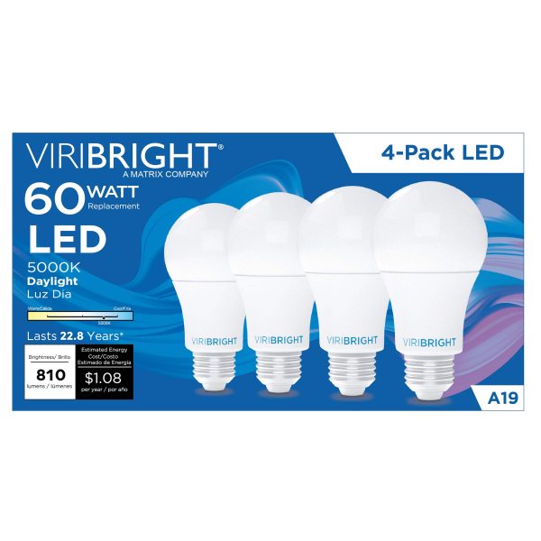 Viribright A19 LED Bulb 9W Dimmable Daylight 4 Pack-0