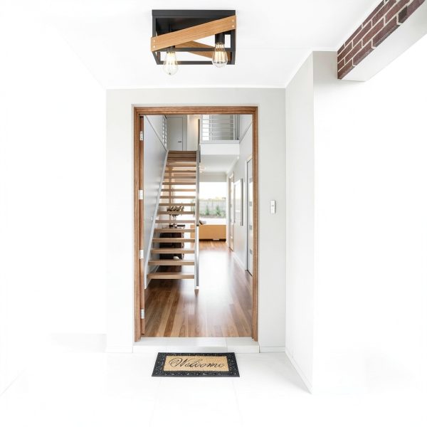Rustic Metal Ceiling Lamp Adjustable Angle Iron Wood Design-4
