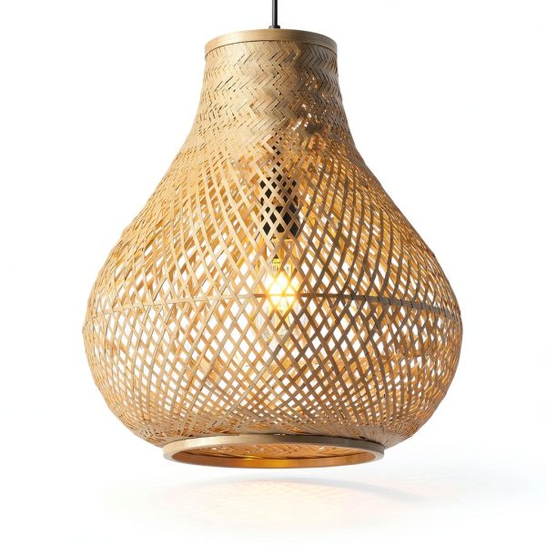 Bamboo Pendant Lamp Hand Woven Fish Basket Boho Farmhouse-5