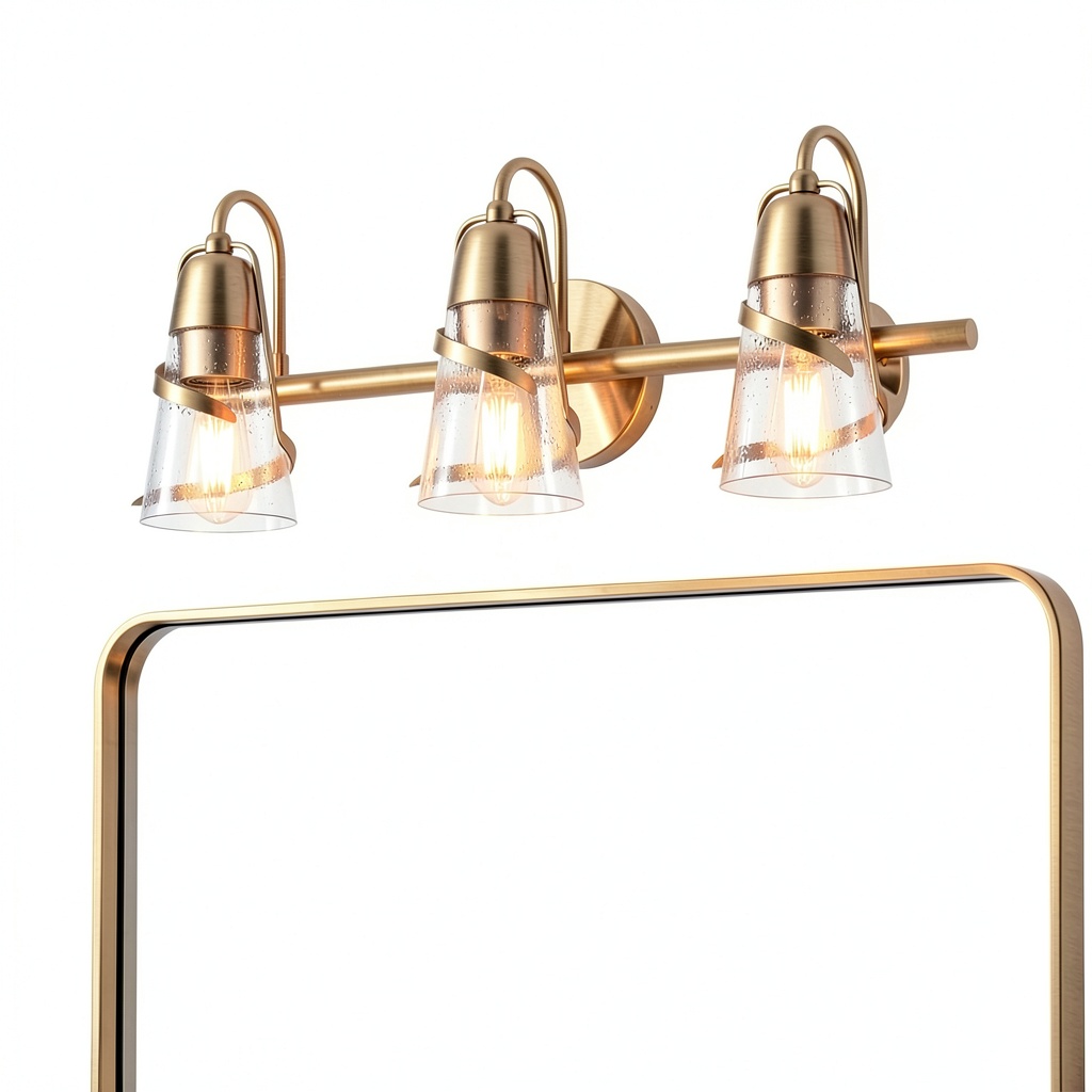 Parrot Uncle gold vanity light installed in a modern bathroom