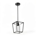 Black Cage Pendant Light Farmhouse Metal Frame Clear Glass-0