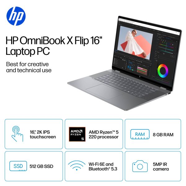 HP OmniBook X Flip 16 2K Touch Laptop Ryzen 5 220-1