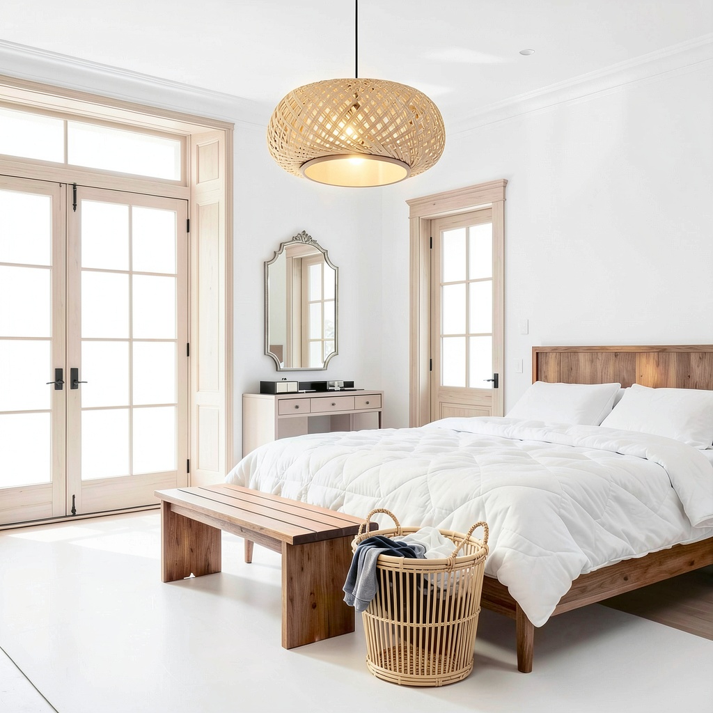 Parrot Uncle Bamboo Pendant Lamp hanging in a cozy living room