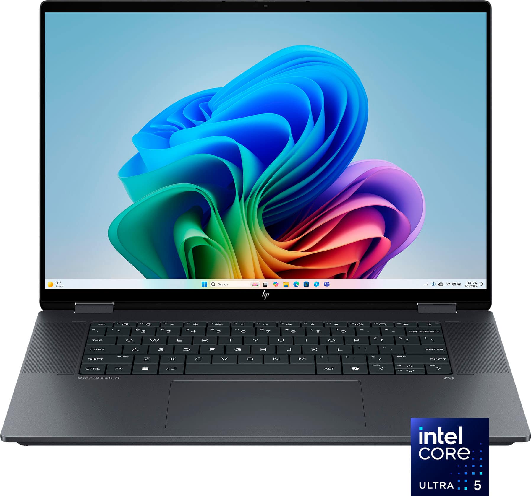 HP OmniBook X Flip laptop in tablet mode on airplane tray table