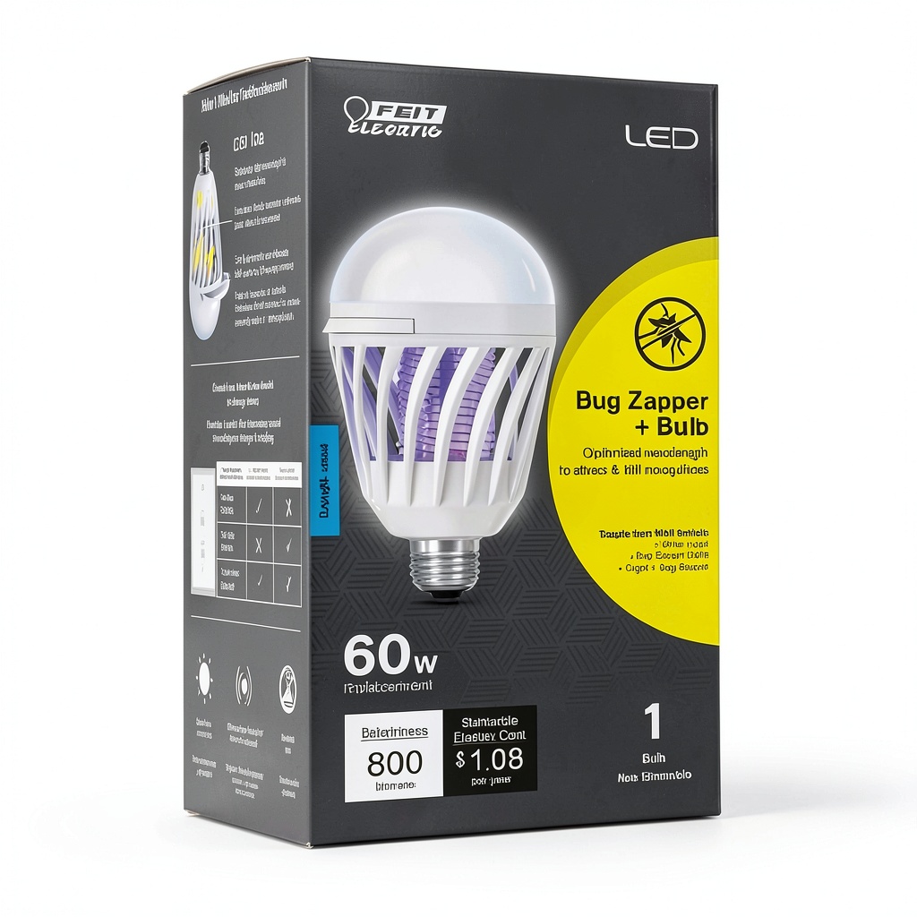 FEIT ELECTRIC Bug Zapper Bulb illuminating outdoor patio area