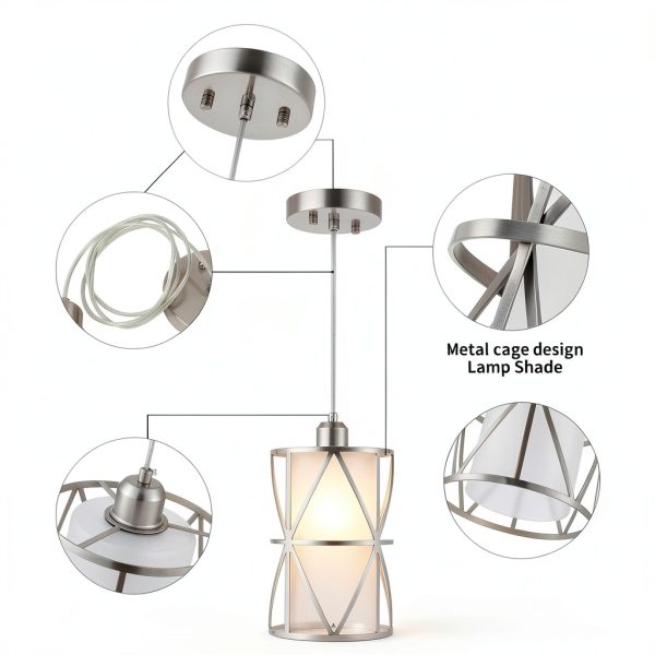 Nickel Pendant Light Frosted Glass Adjustable Height Modern-2