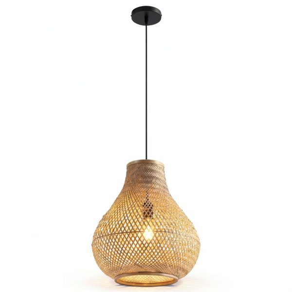 Bamboo Pendant Lamp Hand Woven Fish Basket Boho Farmhouse-6