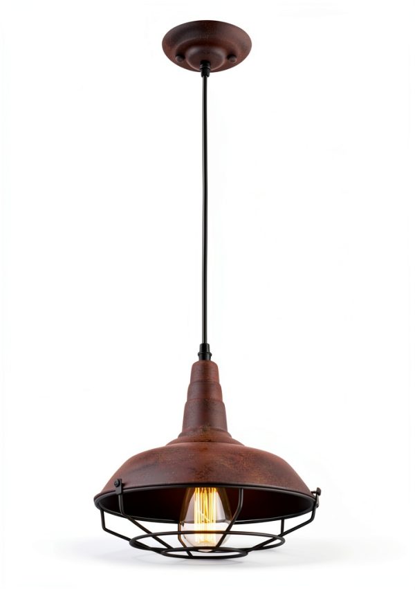 Farmhouse Pendant Light Rustic Barn Style Metal Cage Design-1