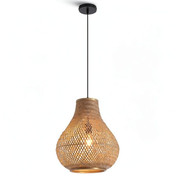 Bamboo Pendant Lamp Hand Woven Fish Basket Boho Farmhouse-4