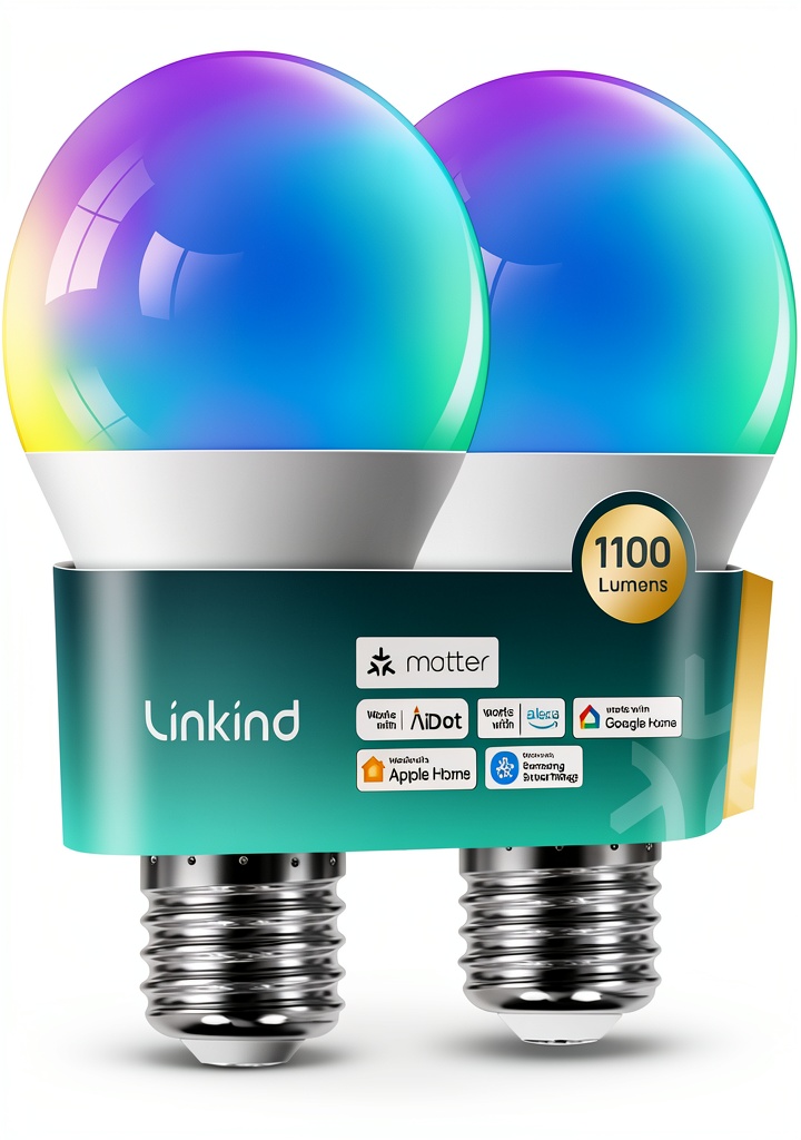Linkind A19 Smart Bulb illuminating a living room with vibrant colors