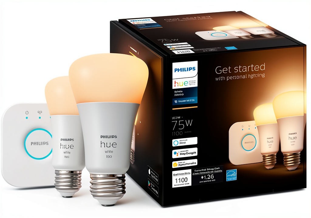 Installing Philips Hue A19 Bluetooth Smart LED Starter Kit White on a wooden desk