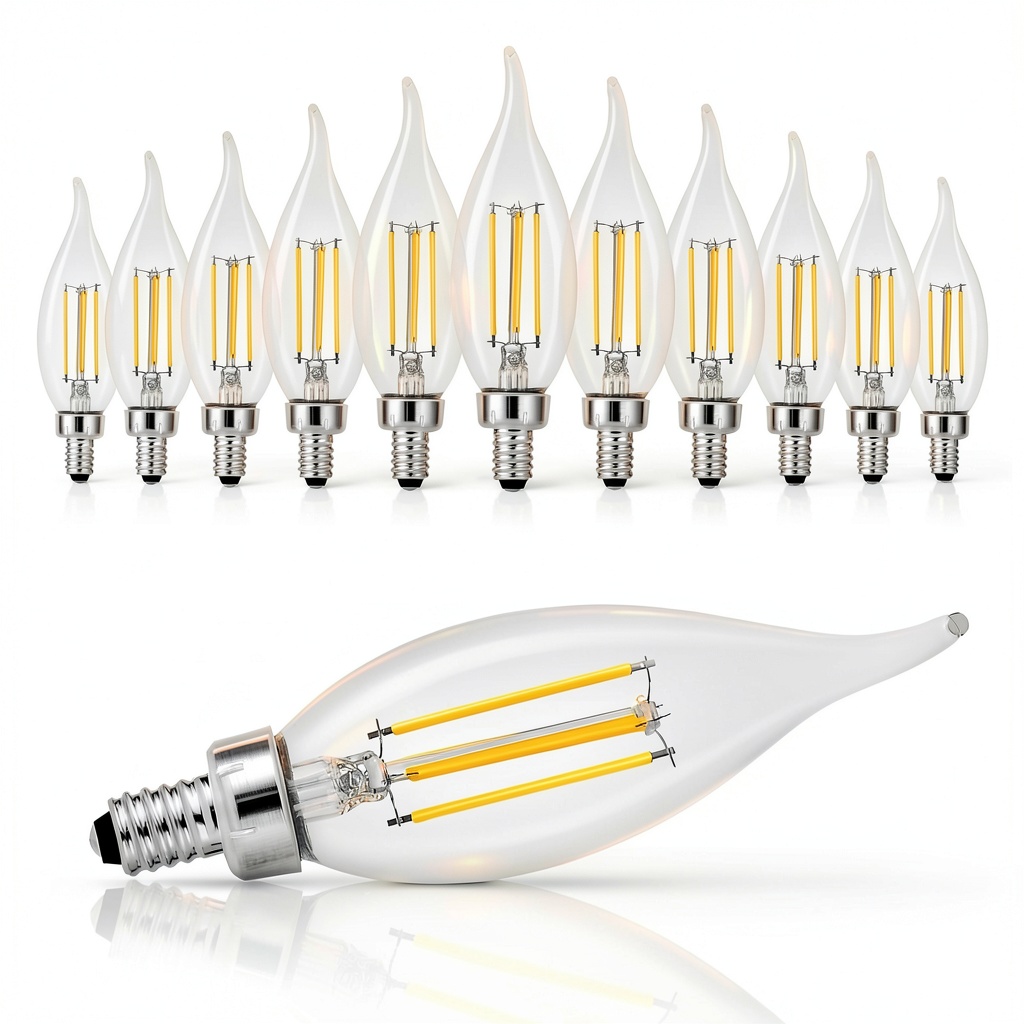 'VEVOR LED candelabra bulbs illuminating a chandelier in a dining room'