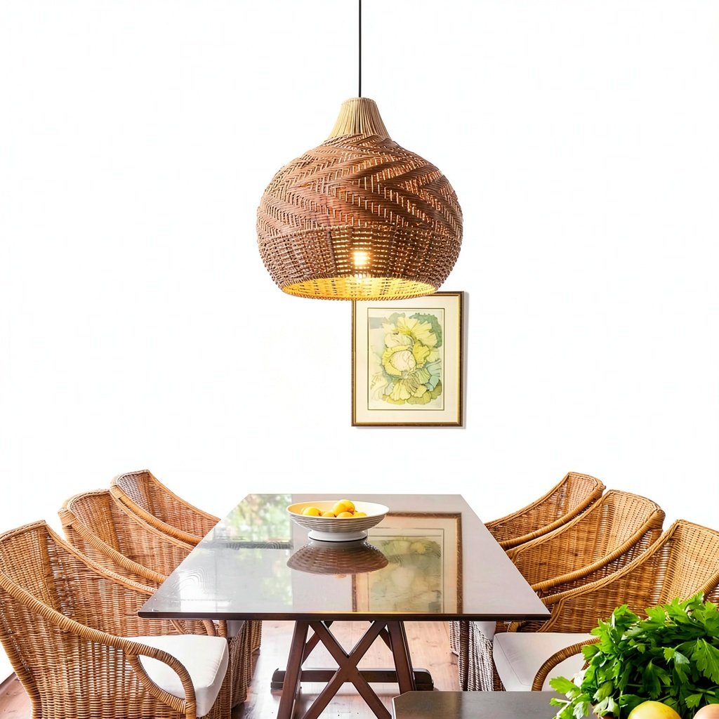 Installing Parrot Uncle Rattan Pendant Light Boho Rustic Handwoven on a wooden ceiling joist