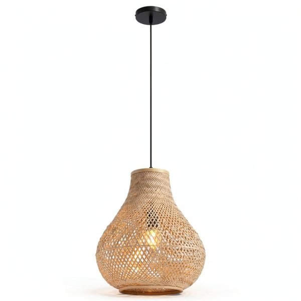 Bamboo Pendant Lamp Hand Woven Fish Basket Boho Farmhouse-7