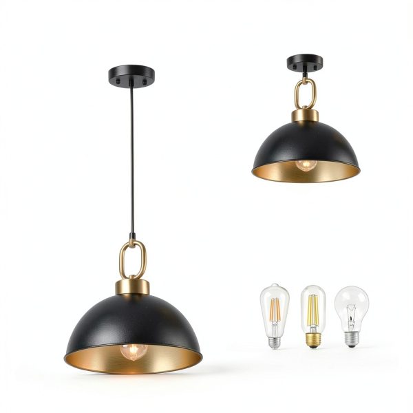 Vintage Pendant Light Gold Dome Adjustable Cord Home-1