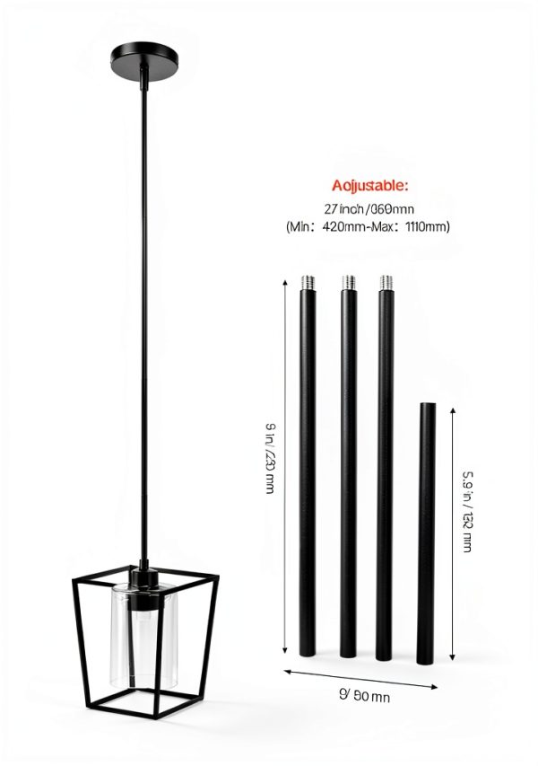 Black Cage Pendant Light Farmhouse Metal Frame Clear Glass-2