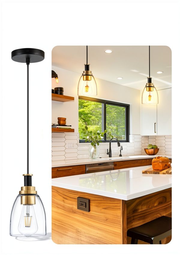 Pavo Glass Pendant Light Black Gold Adjustable Kitchen-1