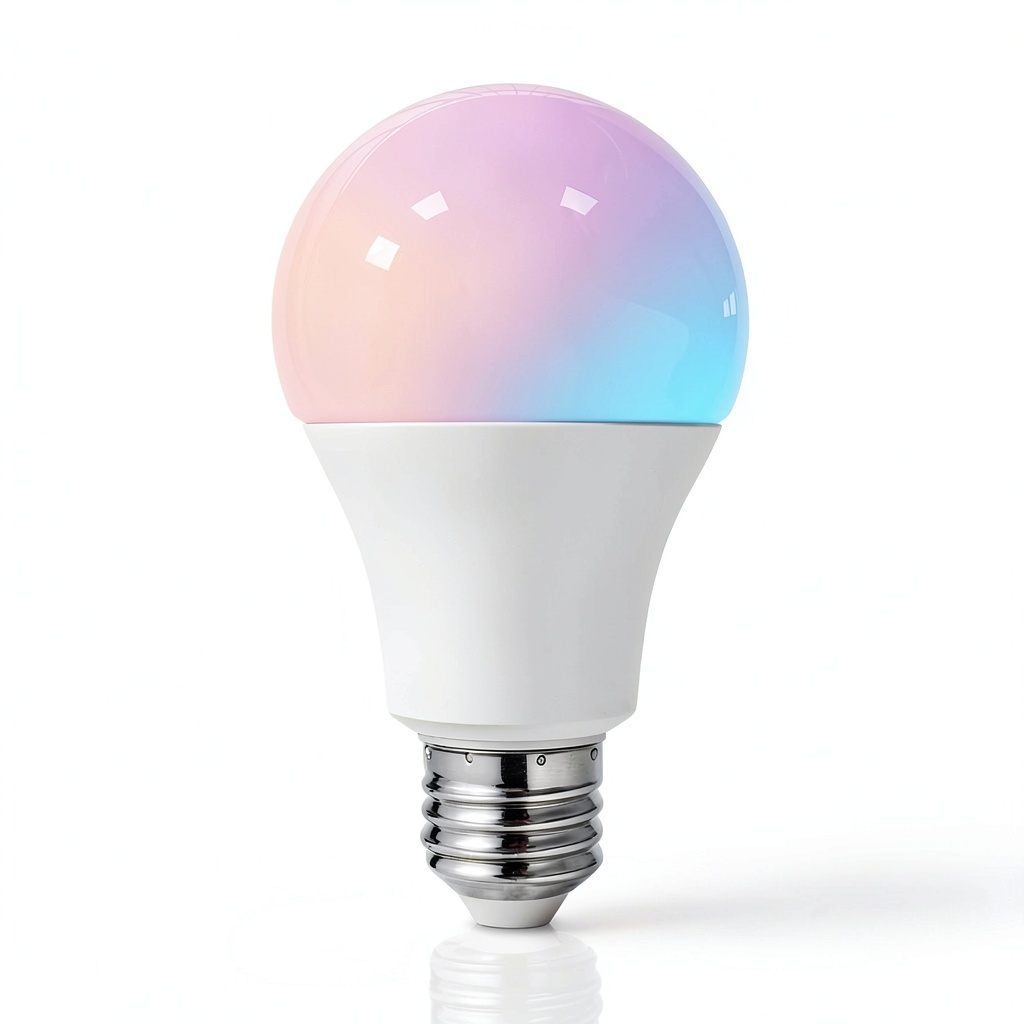 Lamp Depot Smart LED Bulb displaying multiple colors in a living room setting