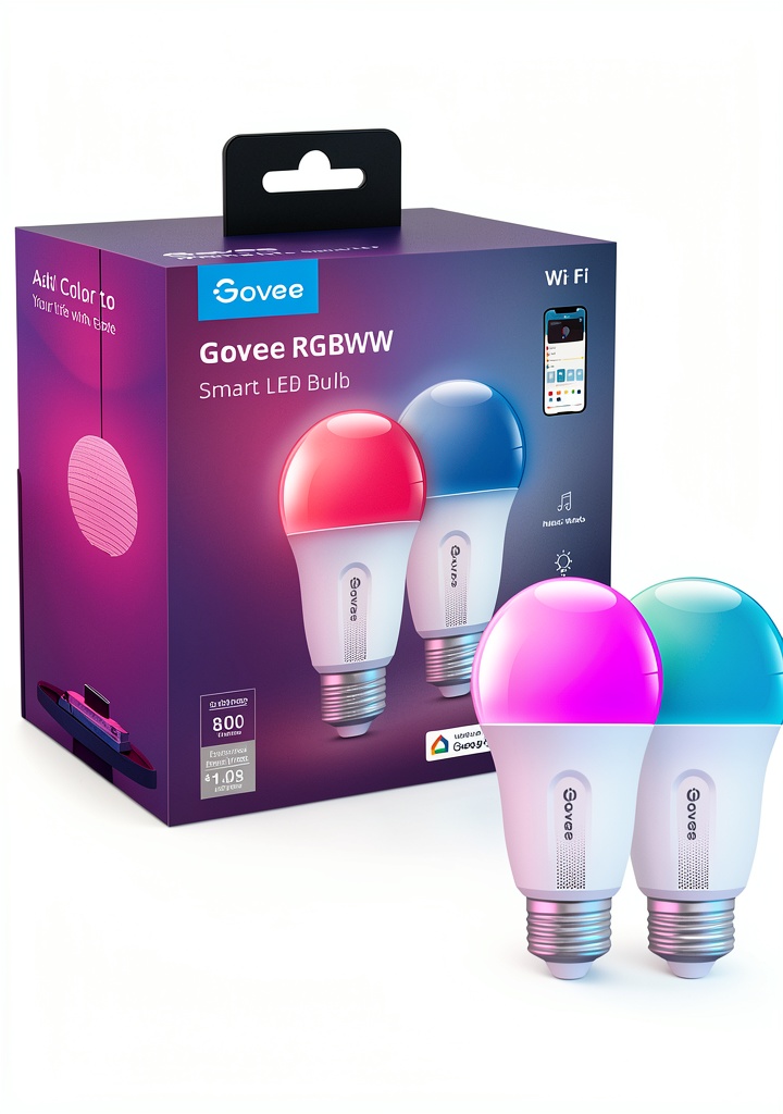 Govee A19 Smart LED Bulb illuminating a cozy living room