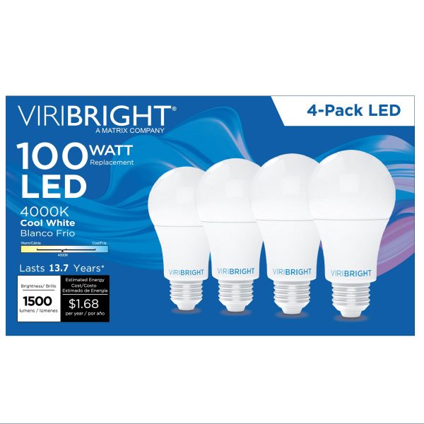 Viribright A19 LED Bulb Dimmable Cool White 4 Pack-0