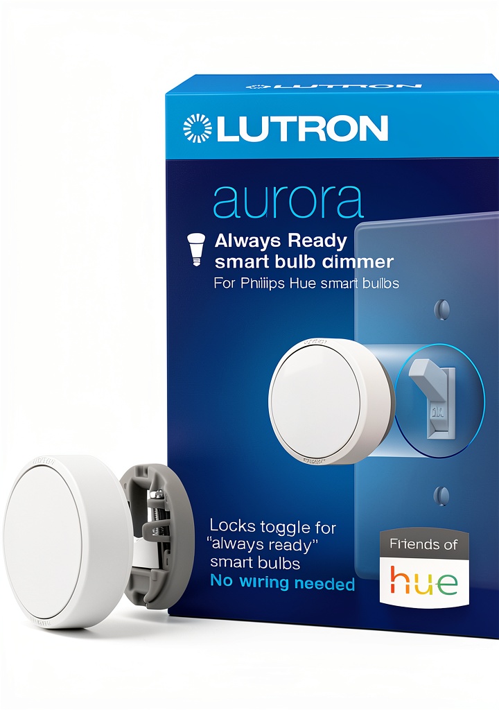 Aurora Always Ready Smart Bulbs Dimmer mounted on a wall next to Philips Hue lights