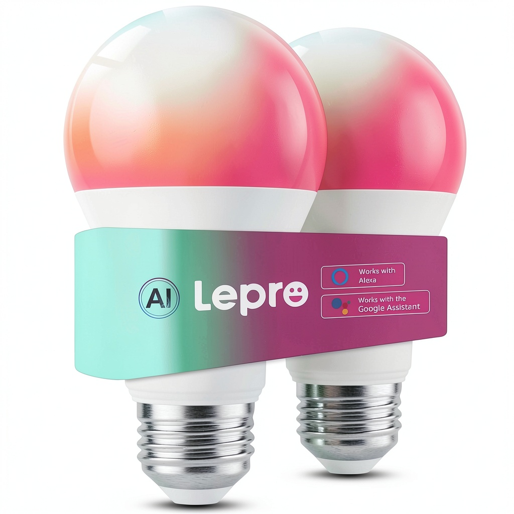 Lepro Smart LED Bulbs illuminating a modern living room with vibrant colors