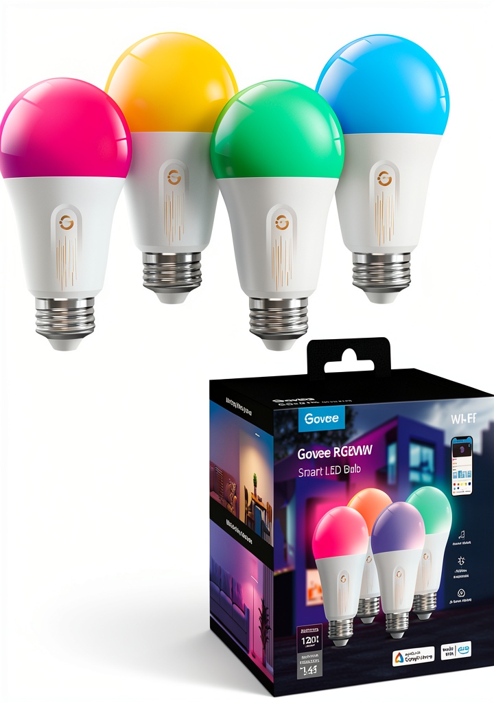 Govee A19 Smart LED Bulb illuminating a cozy living room