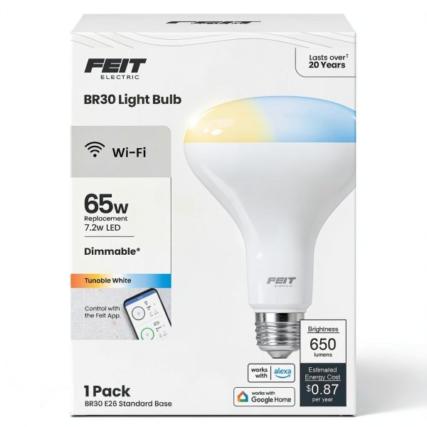 Feit BR30 Smart LED Bulb E26 Base Adjustable White Lighting-0