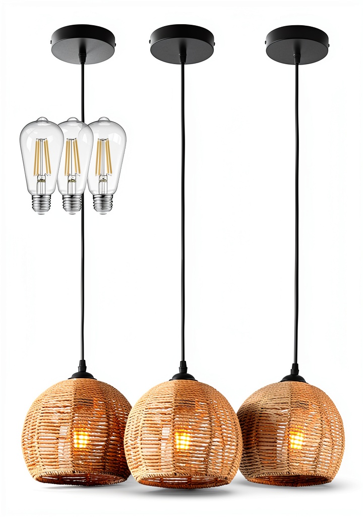 Pavo woven pendant light illuminating a modern kitchen with natural textures