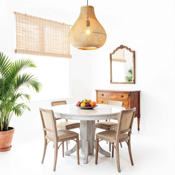 Bamboo Pendant Lamp Hand Woven Fish Basket Boho Farmhouse-2