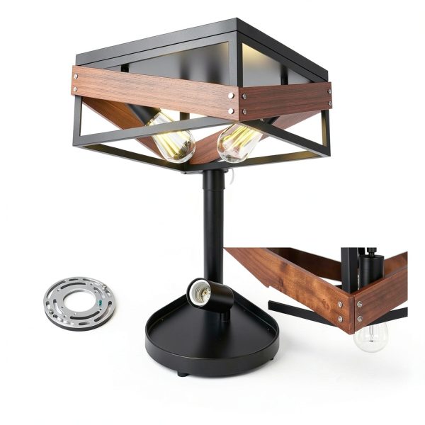 Rustic Metal Ceiling Lamp Adjustable Angle Iron Wood Design-8