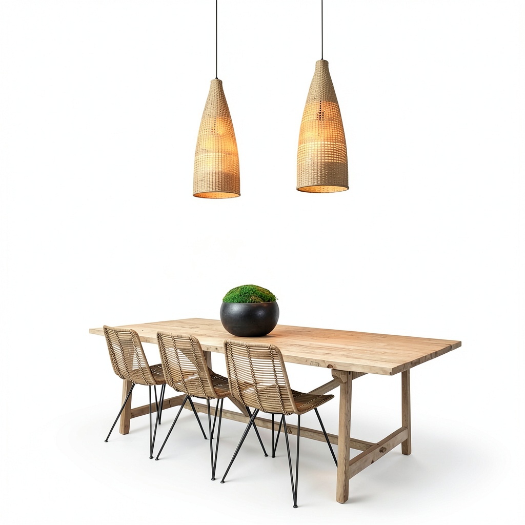 'Parrot Uncle Bamboo Pendant Lamp hanging in a rustic living room'