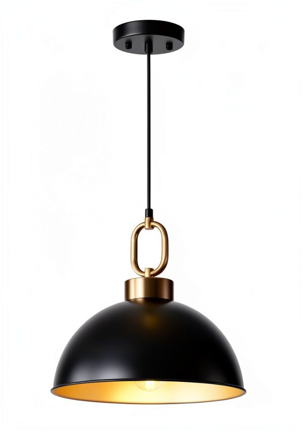 Vintage Pendant Light Gold Dome Adjustable Cord Home-0
