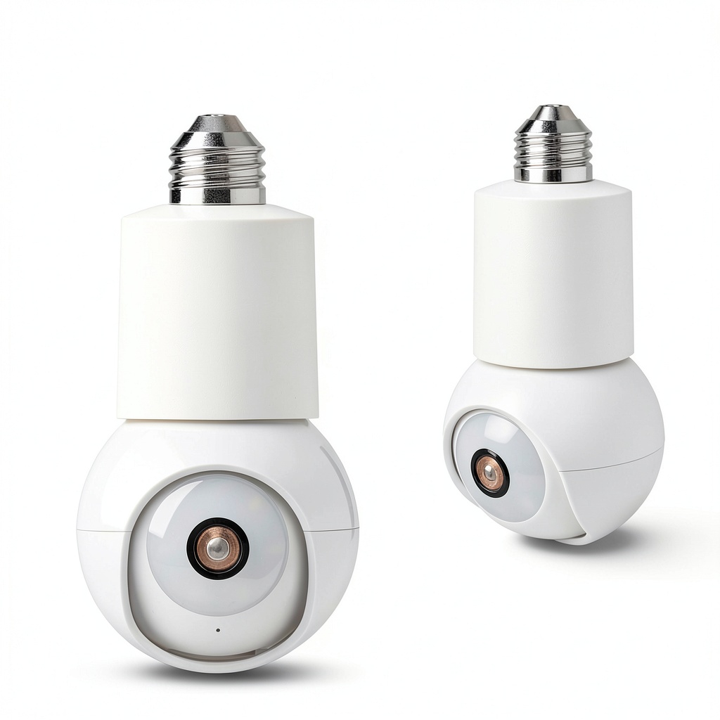 Eco4life Smart WiFi PTZ Light Bulb Security Camera installed in a ceiling socket