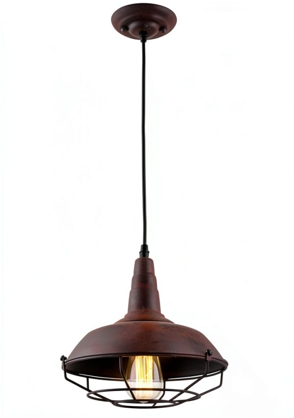 Farmhouse Pendant Light Rustic Barn Style Metal Cage Design-0