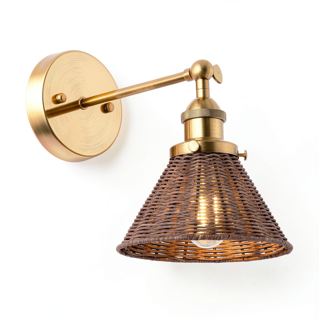 Installing Parrot Uncle Gold Rattan Wall Light on a painted bedroom wall