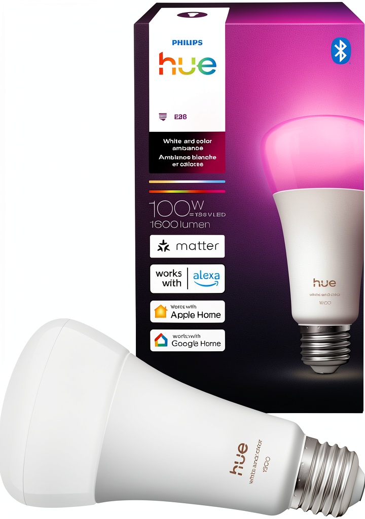 Installing Philips Hue Smart LED Bulb Color Ambiance Bluetooth Control on a wooden desk