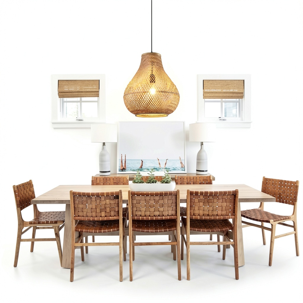 Fish Basket Bamboo Pendant Lamp illuminating a cozy living room
