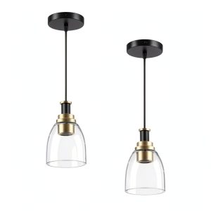 Pavo Glass Pendant Light Black Gold Adjustable Kitchen-0