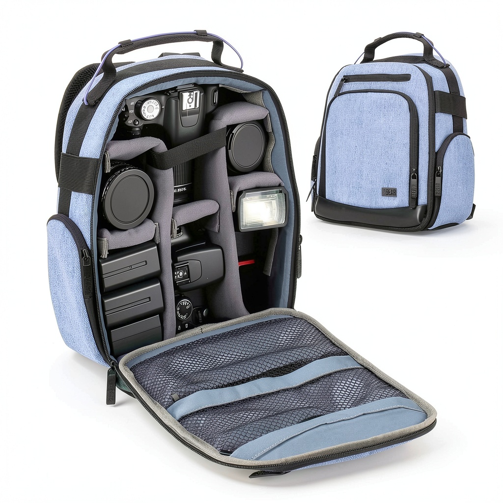 USA Gear Camera Backpack showing customizable interior and exterior pockets