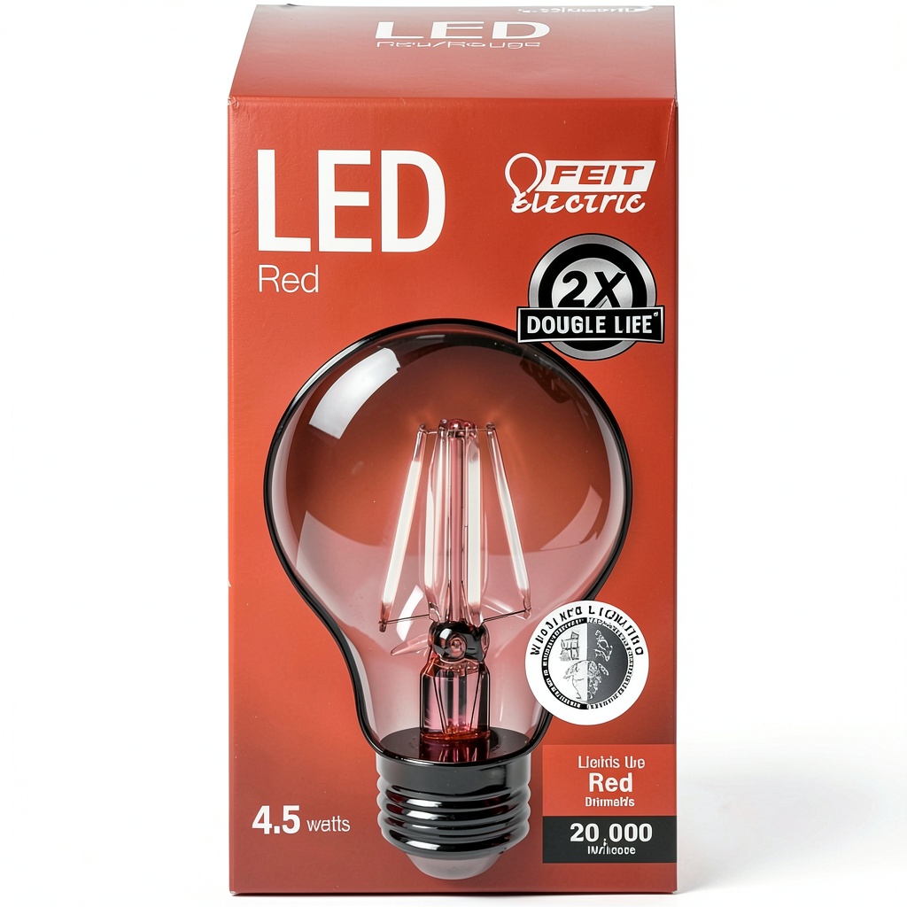 FEIT ELECTRIC Red Filament A19 LED Bulb illuminated in a table lamp