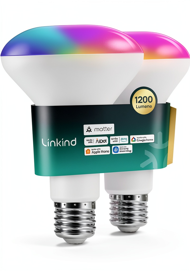 Installing Linkind BR30 Matter Smart Bulb RGBTW 1200lm 2 Pack on a wooden desk