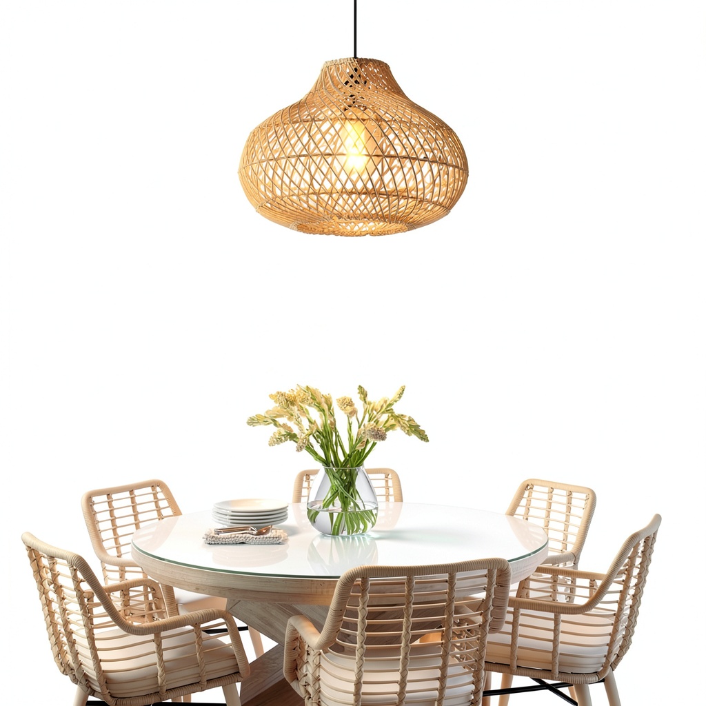 Parrot Uncle Boho Rattan Pendant Light hanging in a cozy living room