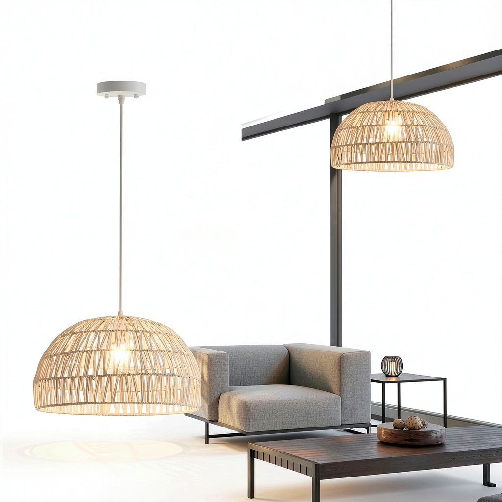 Pavo Pendant Light with paper rope shade in a modern kitchen