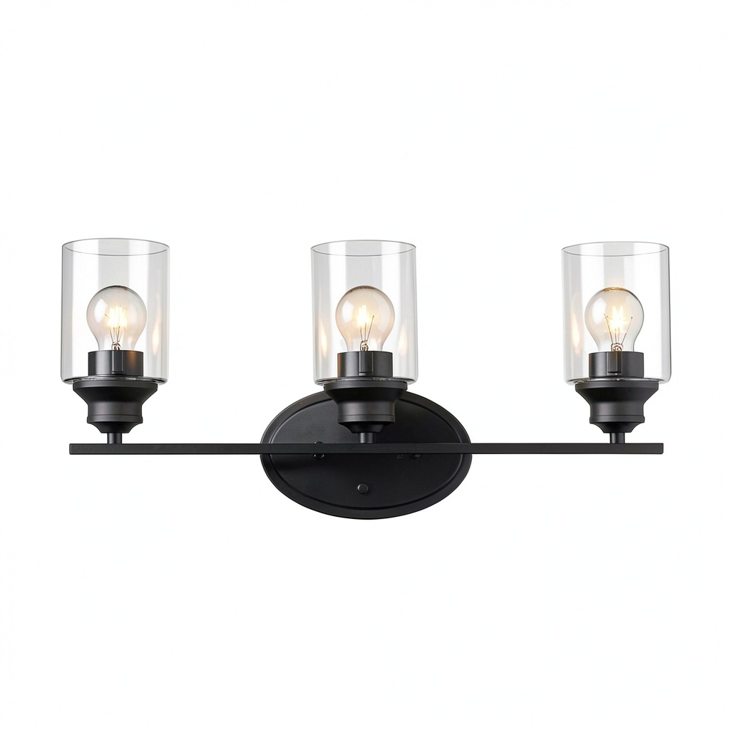 'Three-Light Bronze Wall Light installed in a modern hallway'