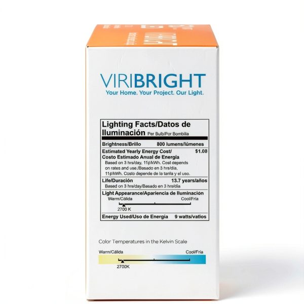 VIRIBRIGHT A19 LED Bulb 9W Non Dimmable Warm White 4 Pack-6