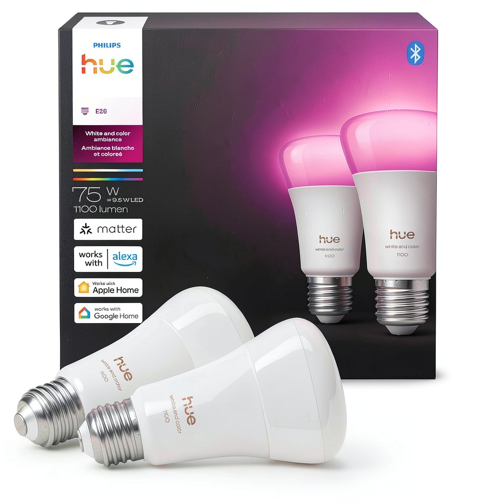 Installing Philips Hue Smart LED Bulb White Color Ambiance Bluetooth on a wooden desk