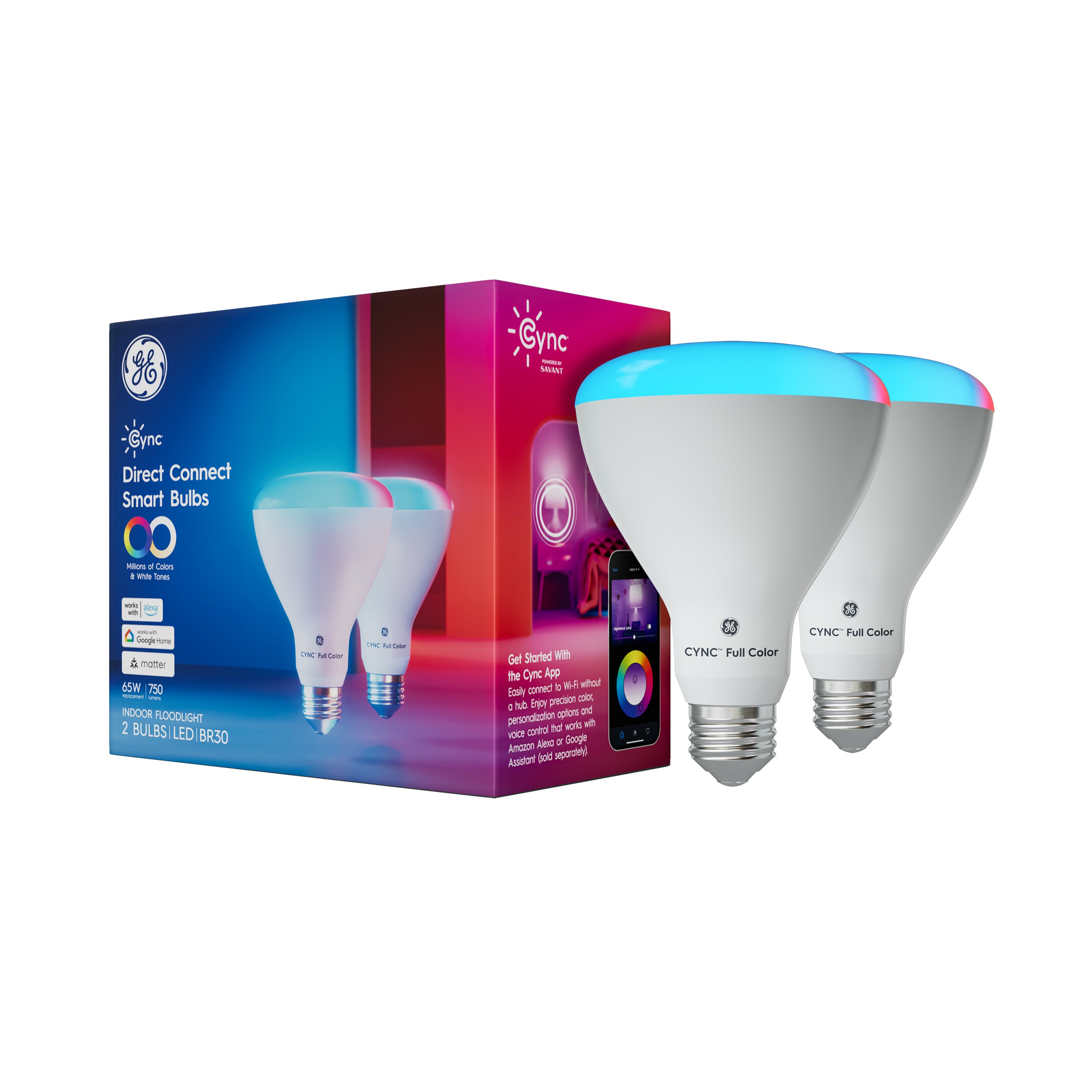 Cync BR30 Smart LED Bulb illuminating a cozy living room