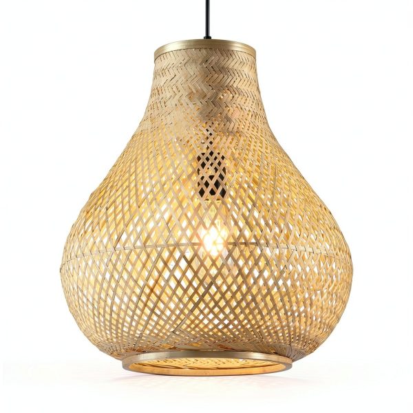 Bamboo Pendant Lamp Hand Woven Fish Basket Boho Farmhouse-8